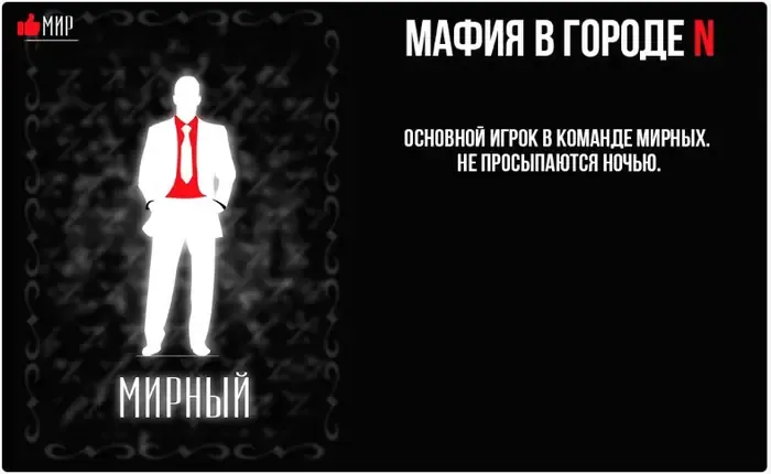 Карта роли «Мирный житель» в игре «Мафия в городе N»
